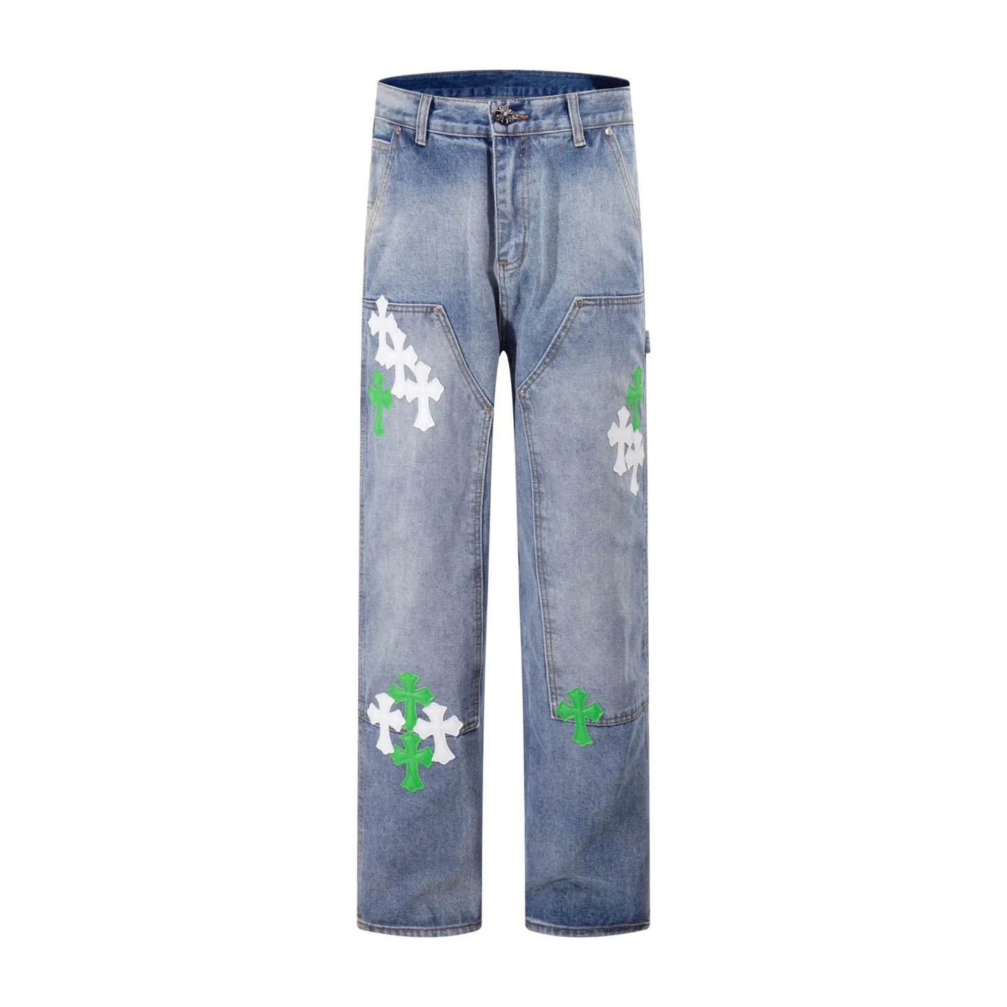 P260 Style No.: H924 Croxin & 𝐂𝐡𝐫𝐨𝐦𝐞 𝐇𝐞𝐚𝐫𝐭 ss25 white and green leather logging work jeans. Styles with different washed textures are very friendly to people with thin legs. The slightly flared version perfectly modifies the leg shape. The timeless and moderate length makes it easy to match and match. It is the basis for various styles and is a must-have in your wardrobe! The fabric is stiff but also makes the upper body soft without losing texture. The washing process is even more perfect. It is a must-have item for everyone! ! ! Washed wheat, hang tag, pants label, three labels complete Color: blue Size: 28-30-32-34-36